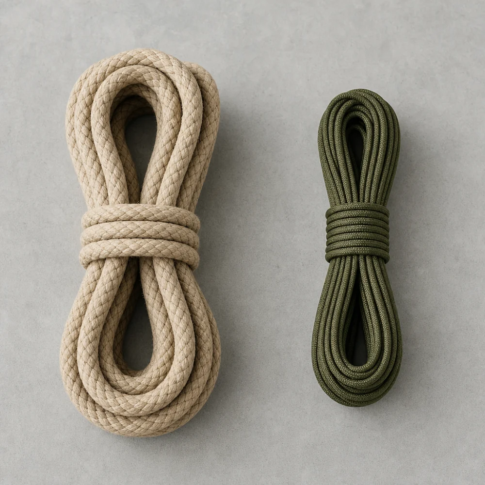 Two coiled ropes shown side by side to suggest different rope characteristics.
