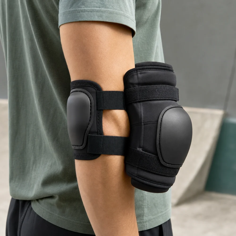 Two generic bike elbow pad styles shown side by side