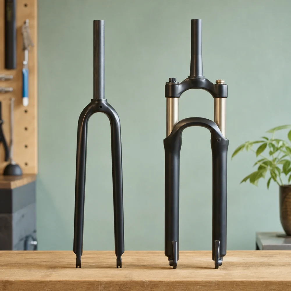 Two generic bicycle forks shown side by side for style comparison