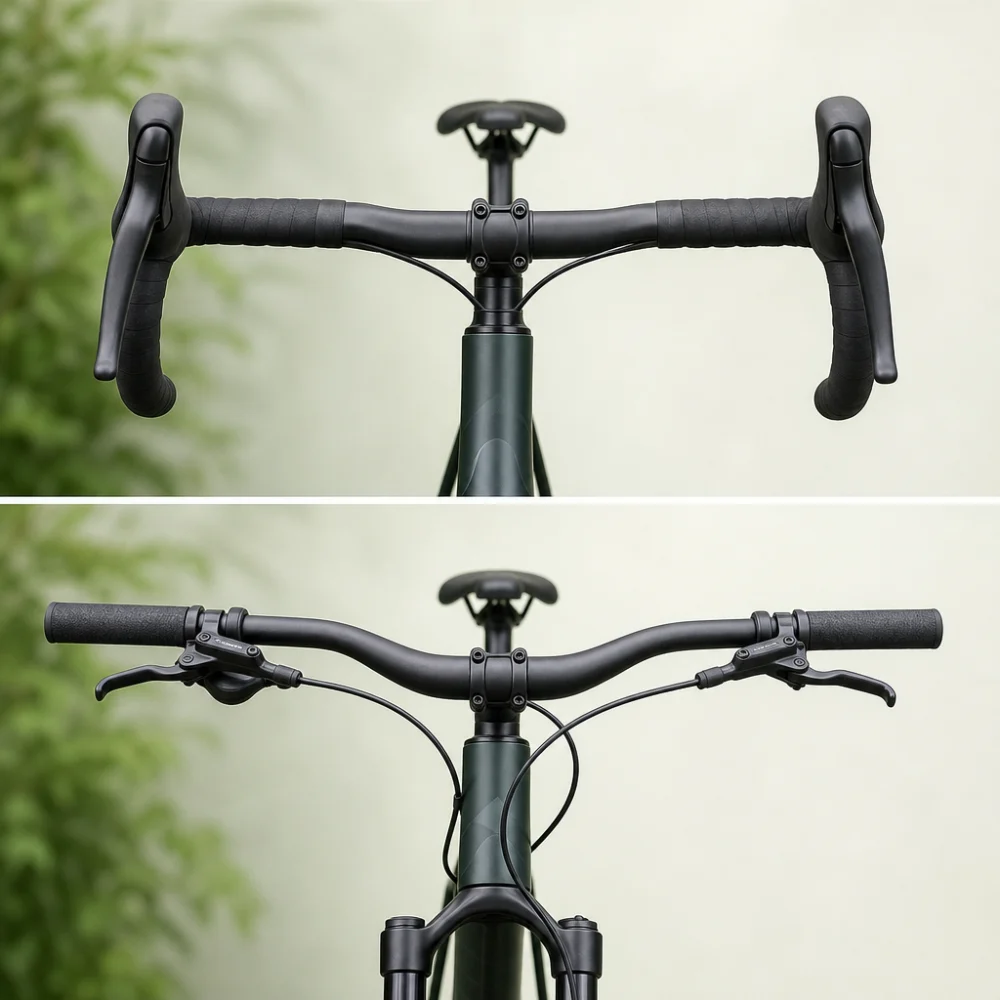 Two generic bicycle handlebar shapes shown side by side for comparison