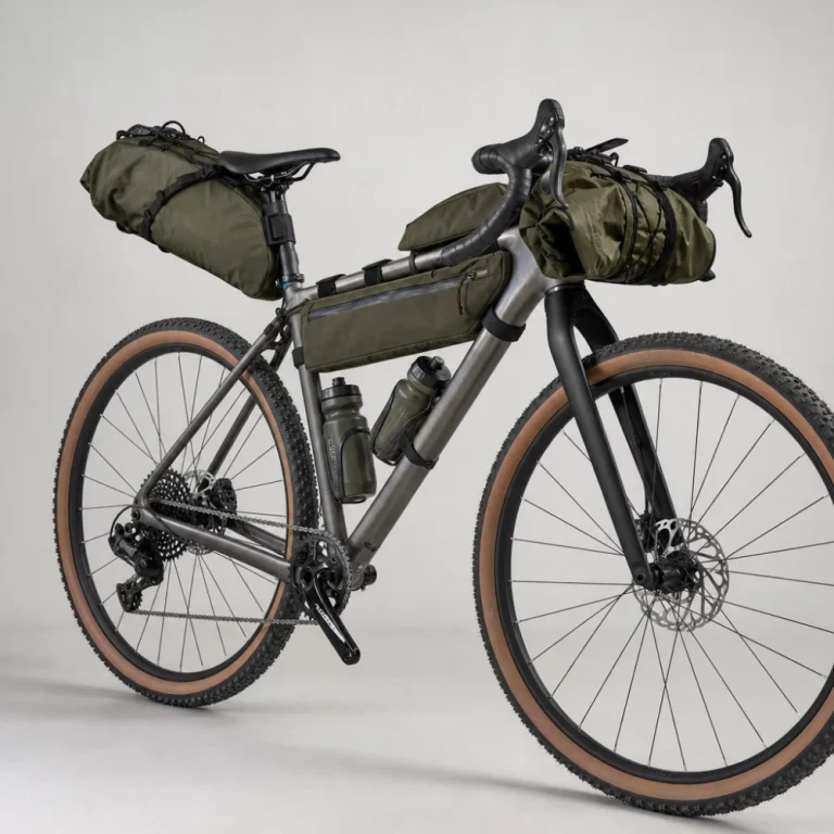 Bicycle fitted with bikepacking bags