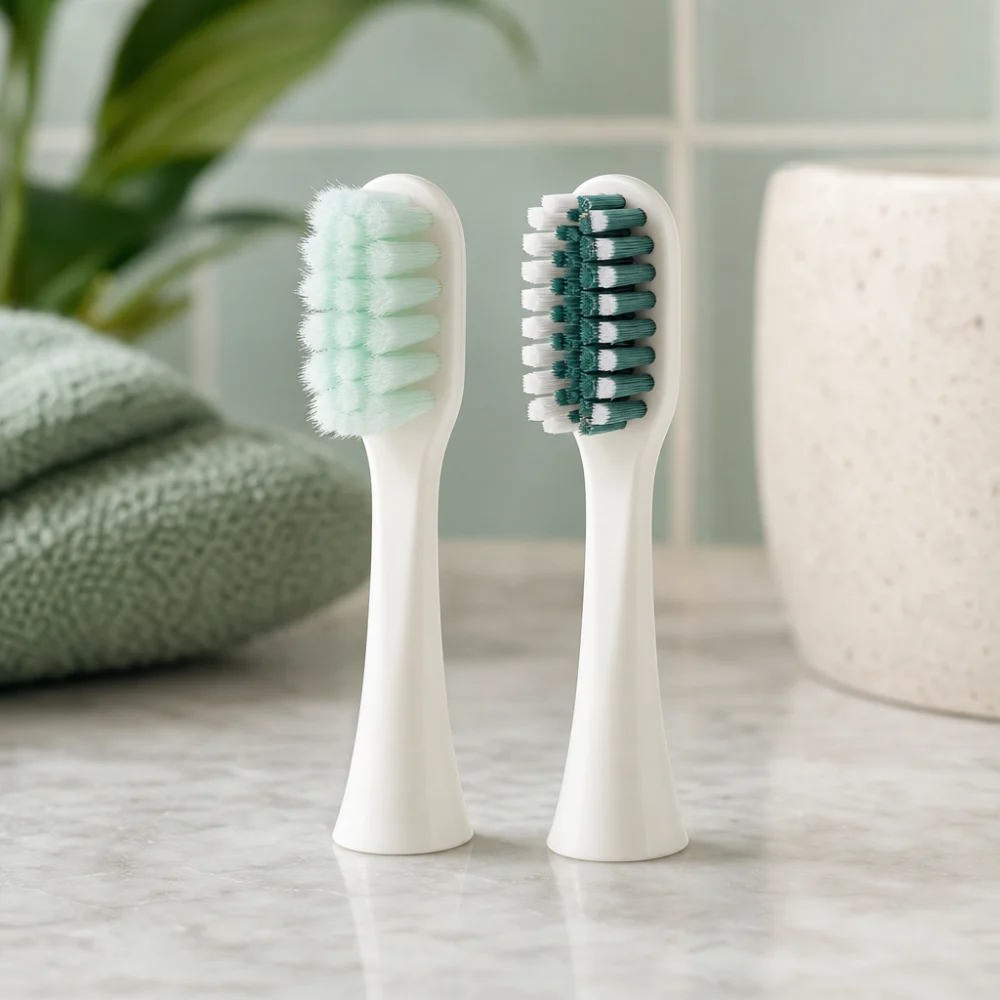 Two unbranded boat cleaning brush heads shown side by side to compare bristle stiffness
