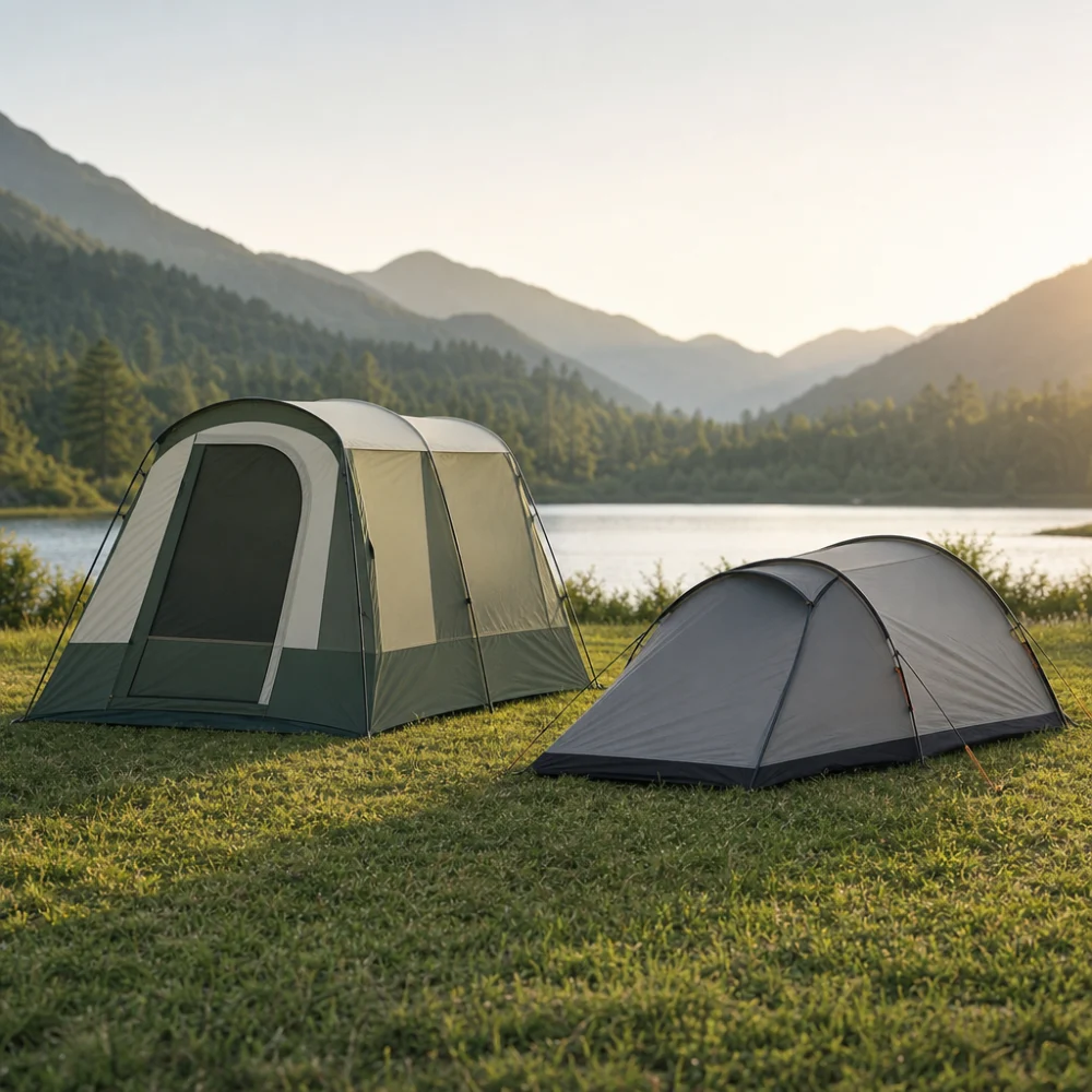 Two different tent silhouettes comparing roomier and lower-profile shapes