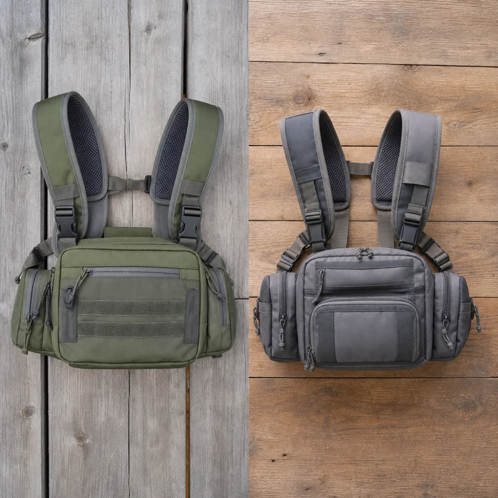 Two generic chest packs showing different pocket layouts
