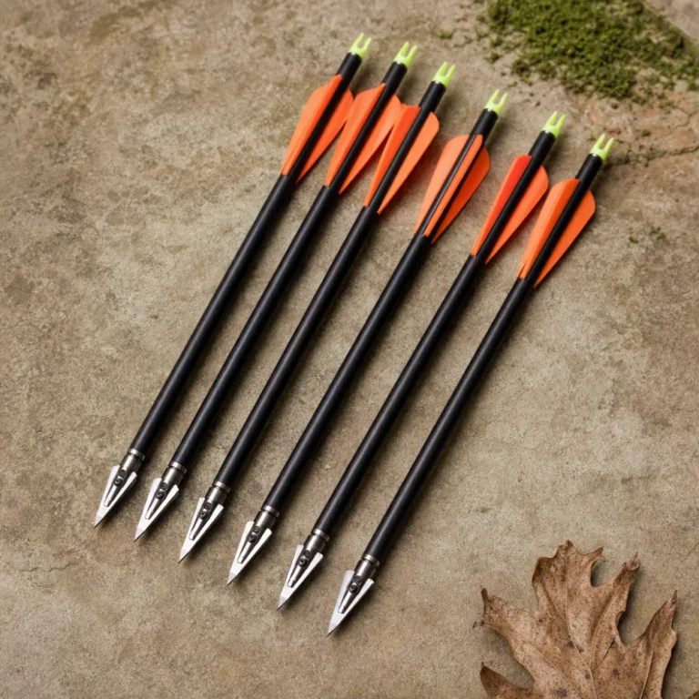 A neat arrangement of generic crossbow bolts on a neutral background