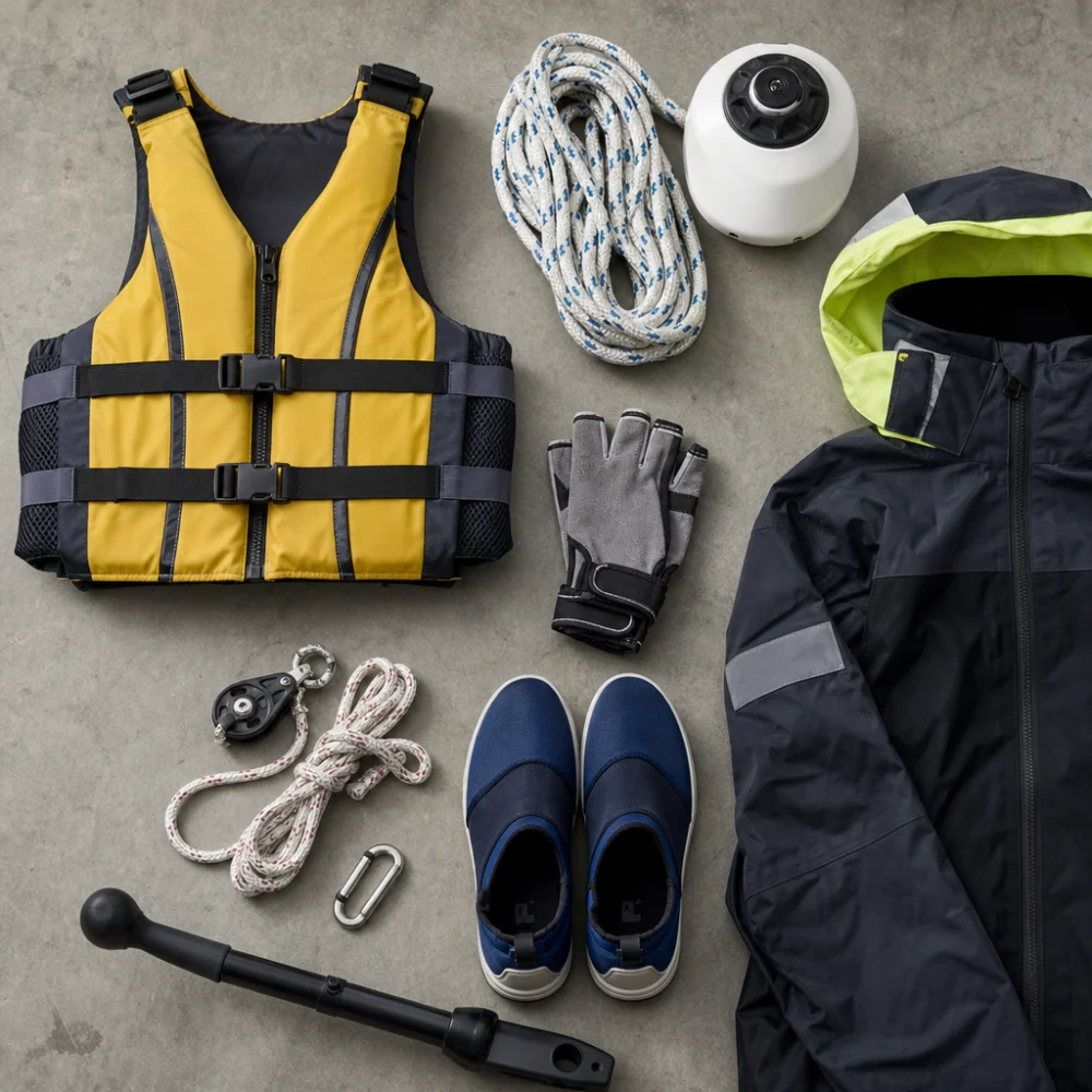 Generic dinghy sailing gear laid out for comparison