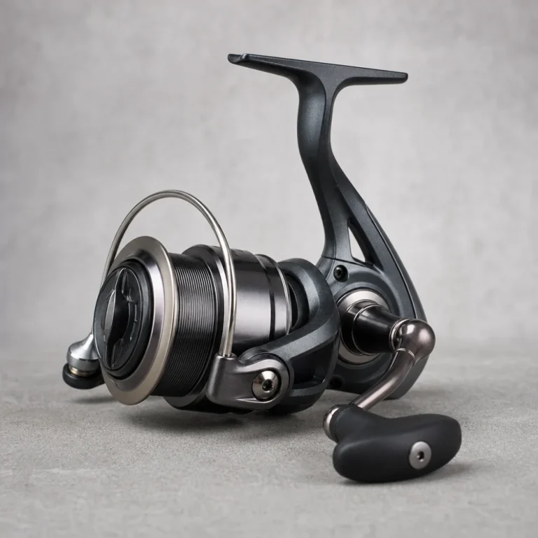 Fishing reel on a neutral background