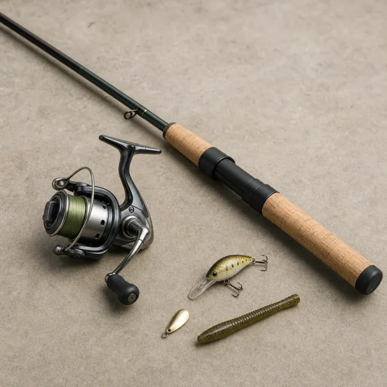 Fishing rod with reel and fishing accessories