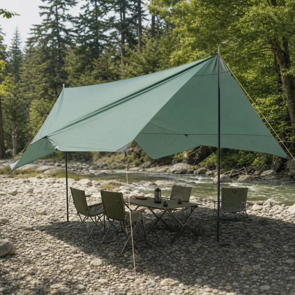 A generic group shelter providing shared shade outdoors.