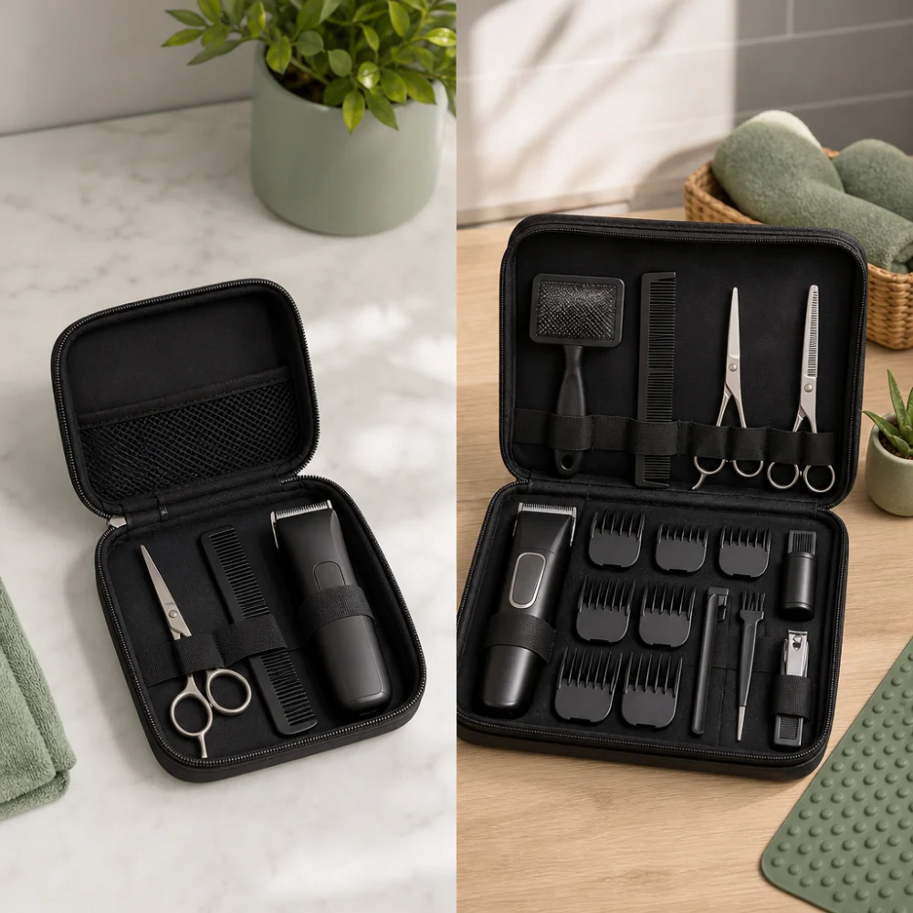 Two generic horse grooming kit layouts compared side by side.
