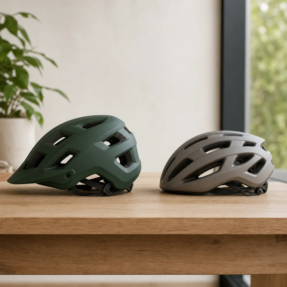 Two mountaineering helmet shapes compared side by side.