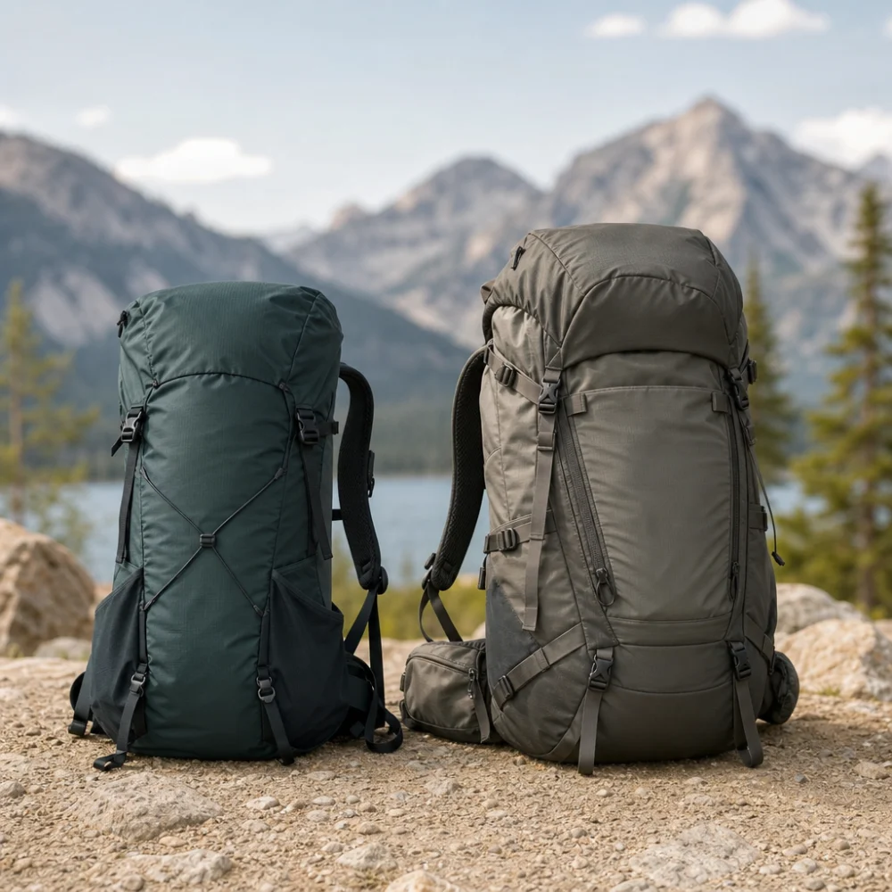 Two hiking packs shown side by side to suggest different carry styles
