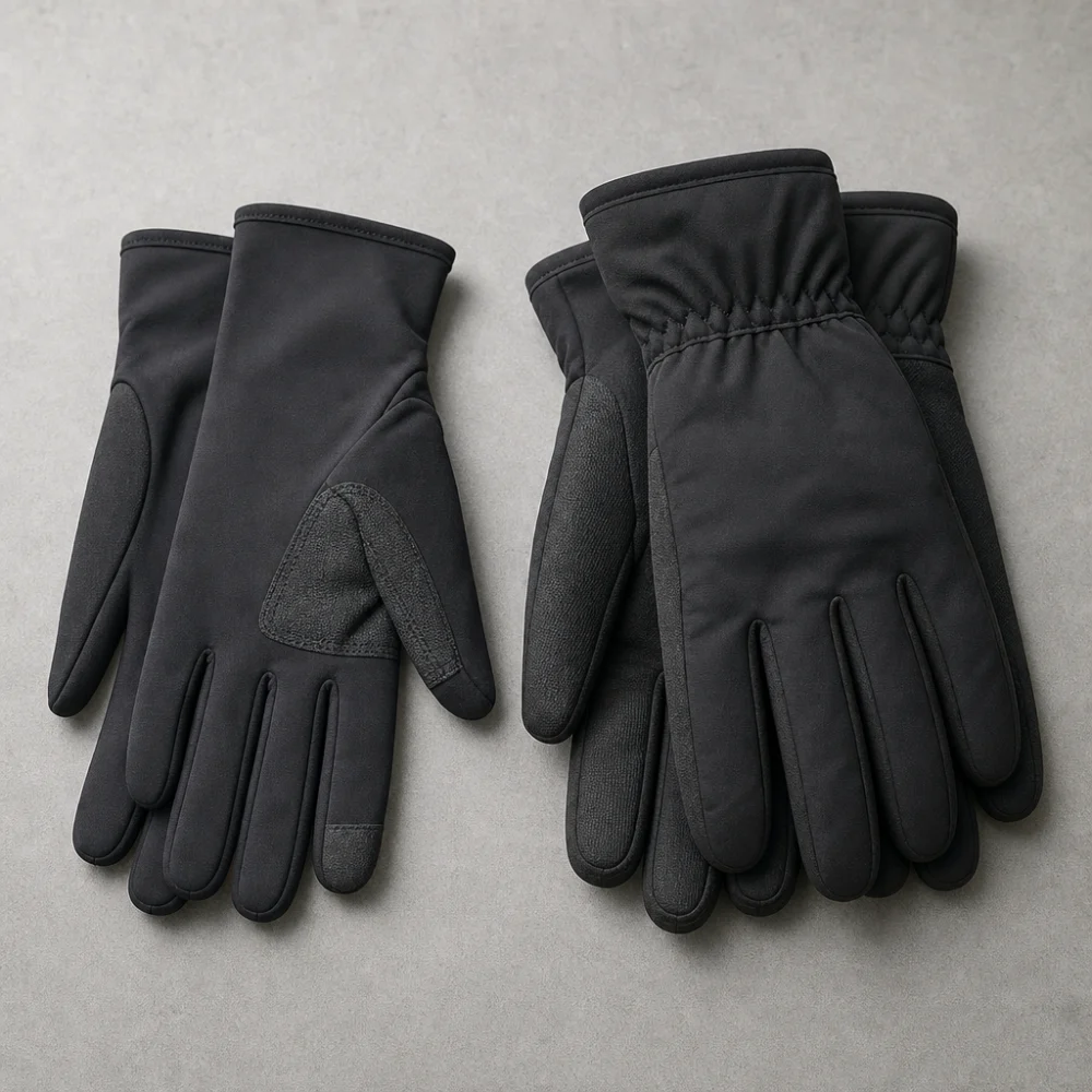 Two unbranded riding gloves shown side by side to suggest different material weights.
