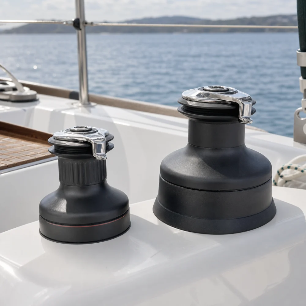 Two generic sailboat winches shown side by side for comparison
