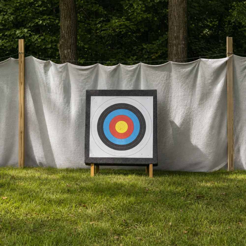 A target practice setup with a backstop positioned behind the target