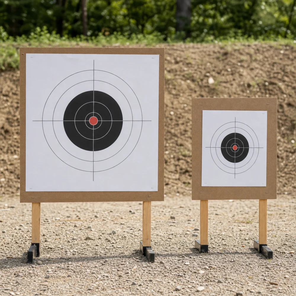 Two archery target faces of different sizes shown side by side on plain backings.
