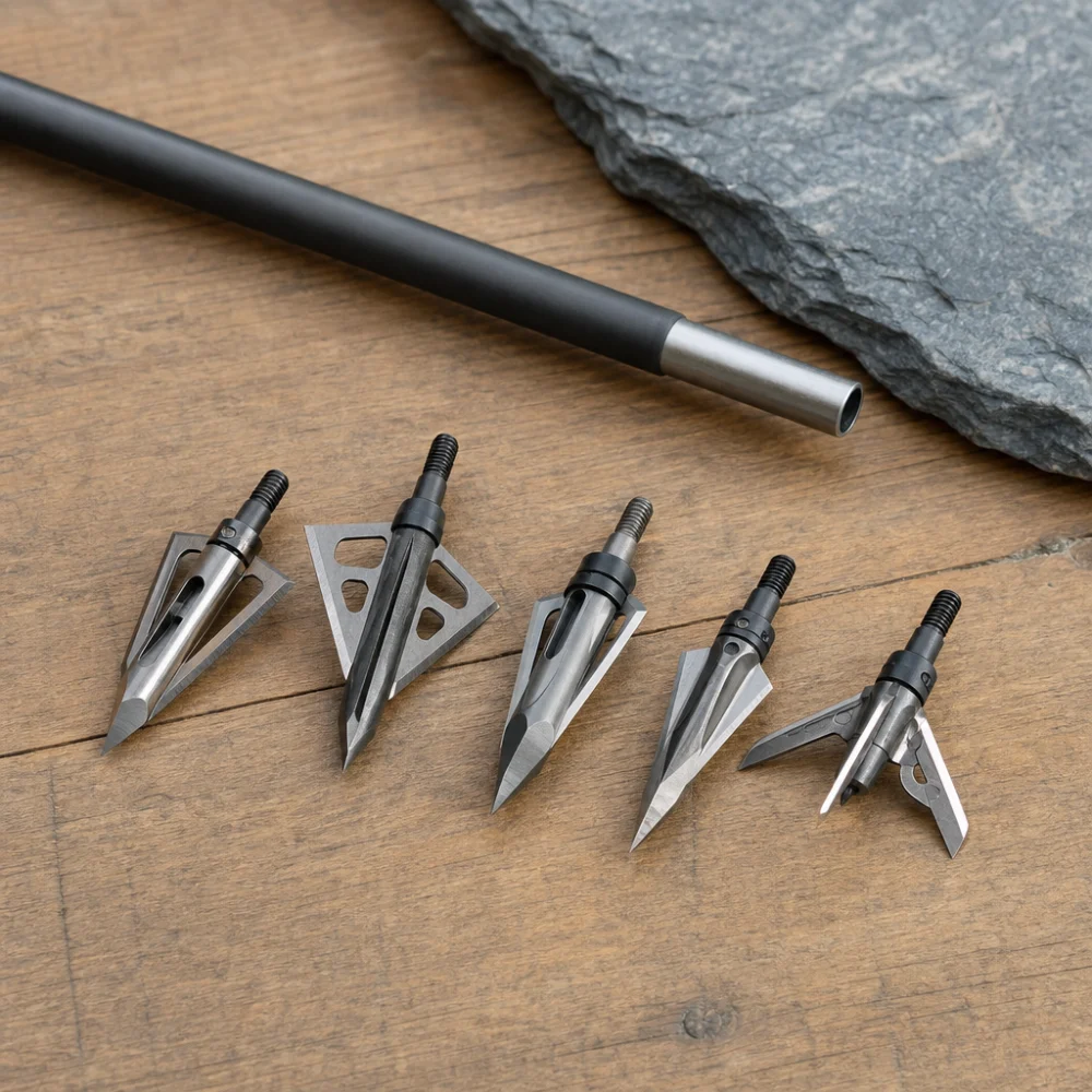 Arrow target points arranged beside a plain arrow shaft segment on a neutral background.