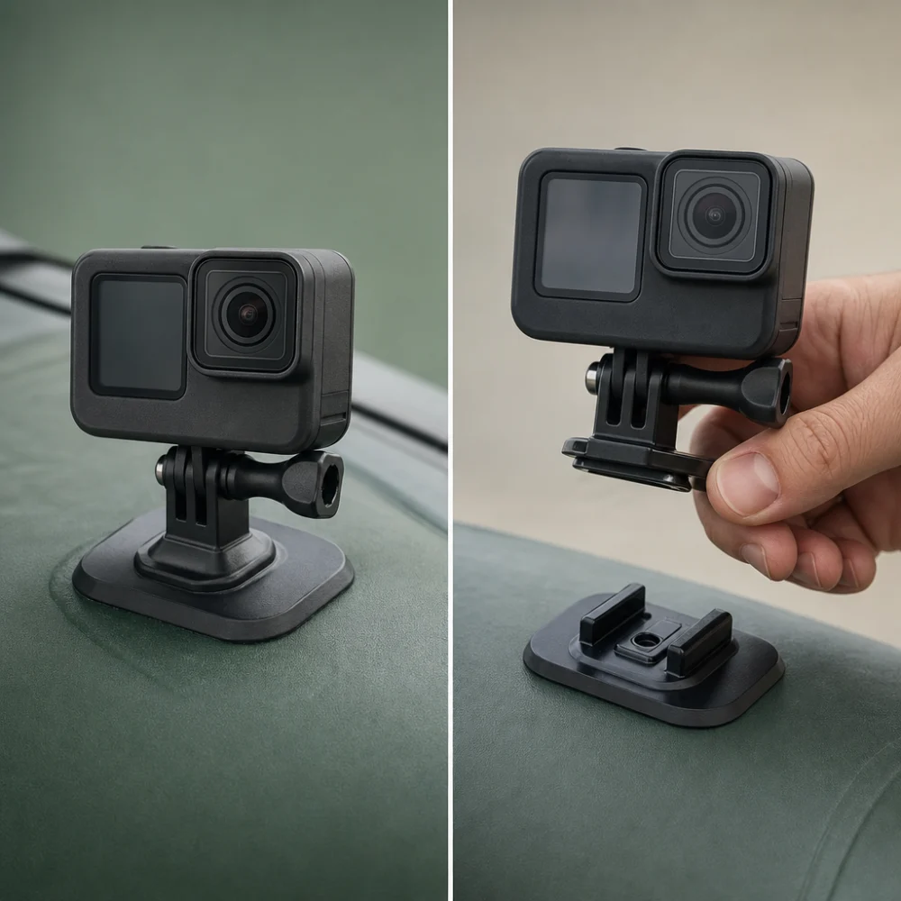 Two generic trolling motor mount styles shown for comparison